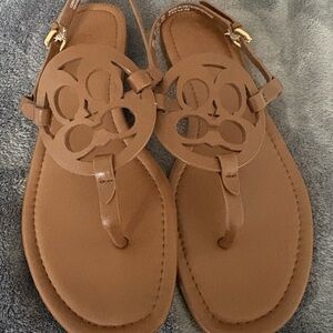 Coach Brown Logo Cutout Thong Sandals